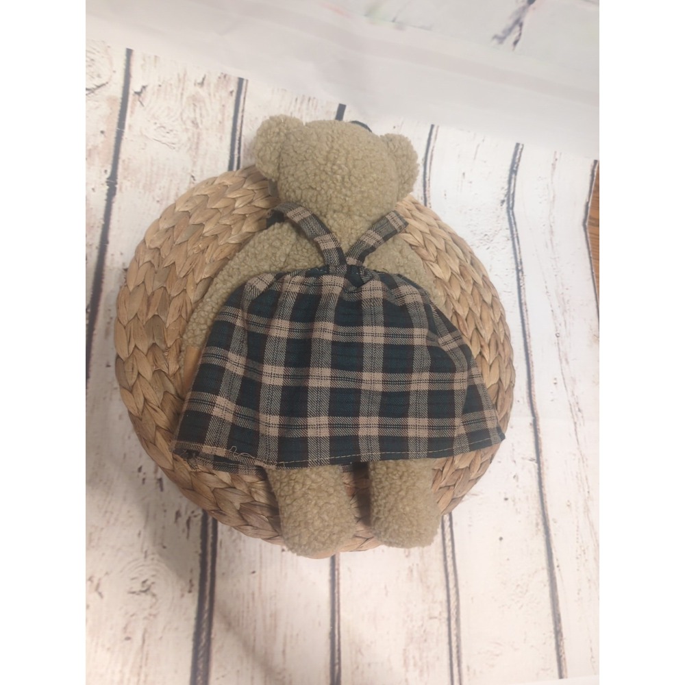 Geppeddo VTG 15 Inch Collectable Poseable Plush Bear With Green Tan Plaid Dress - Picture 6 of 10